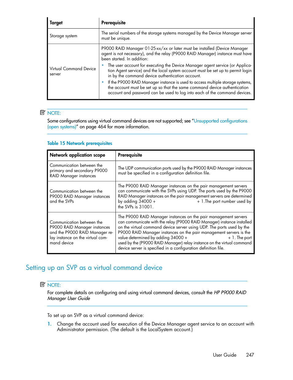 Setting up an svp as a virtual command device, Network prerequisites | HP XP Racks User Manual | Page 247 / 482