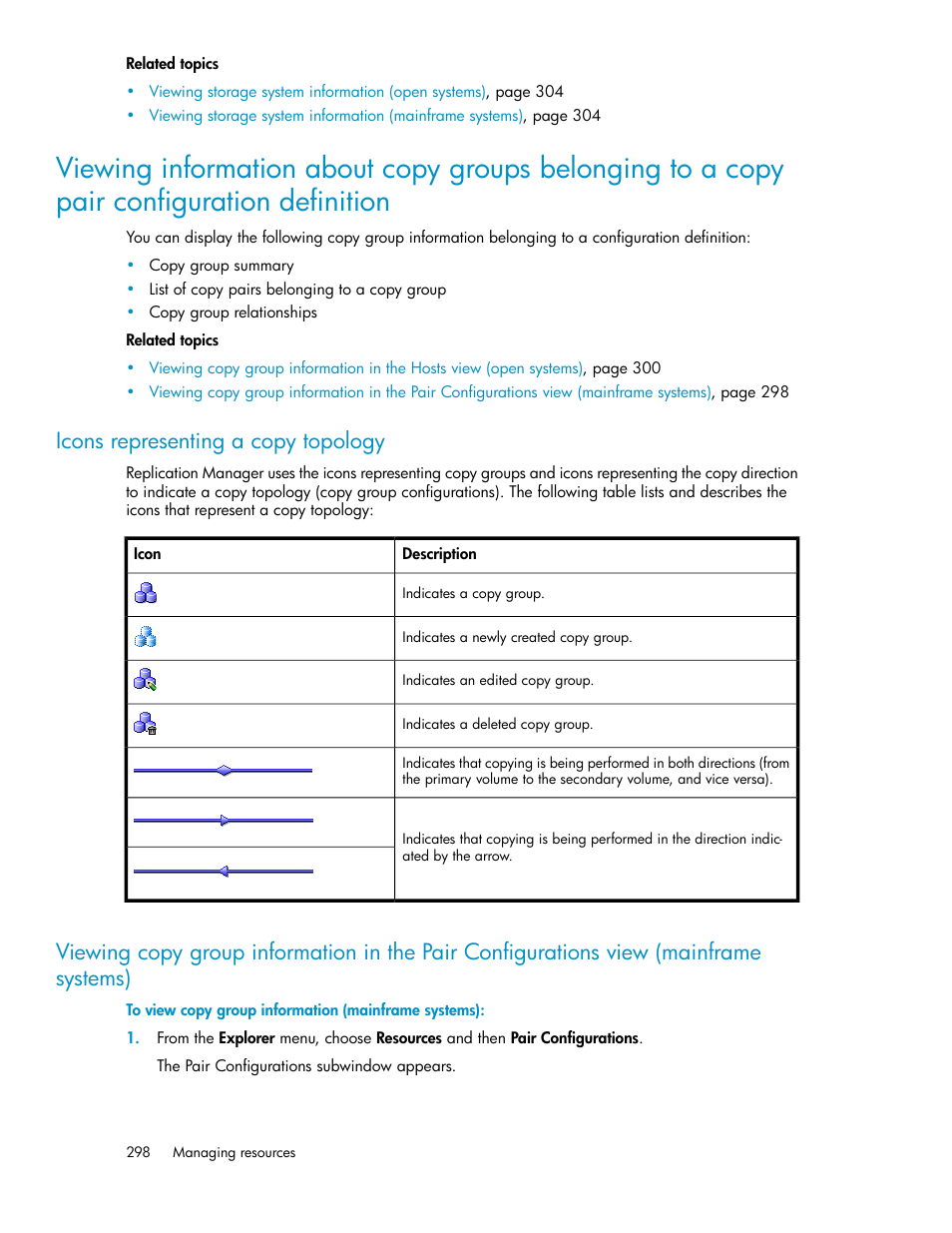 Icons representing a copy topology, Configuration definition, Definition | HP XP Racks User Manual | Page 298 / 482