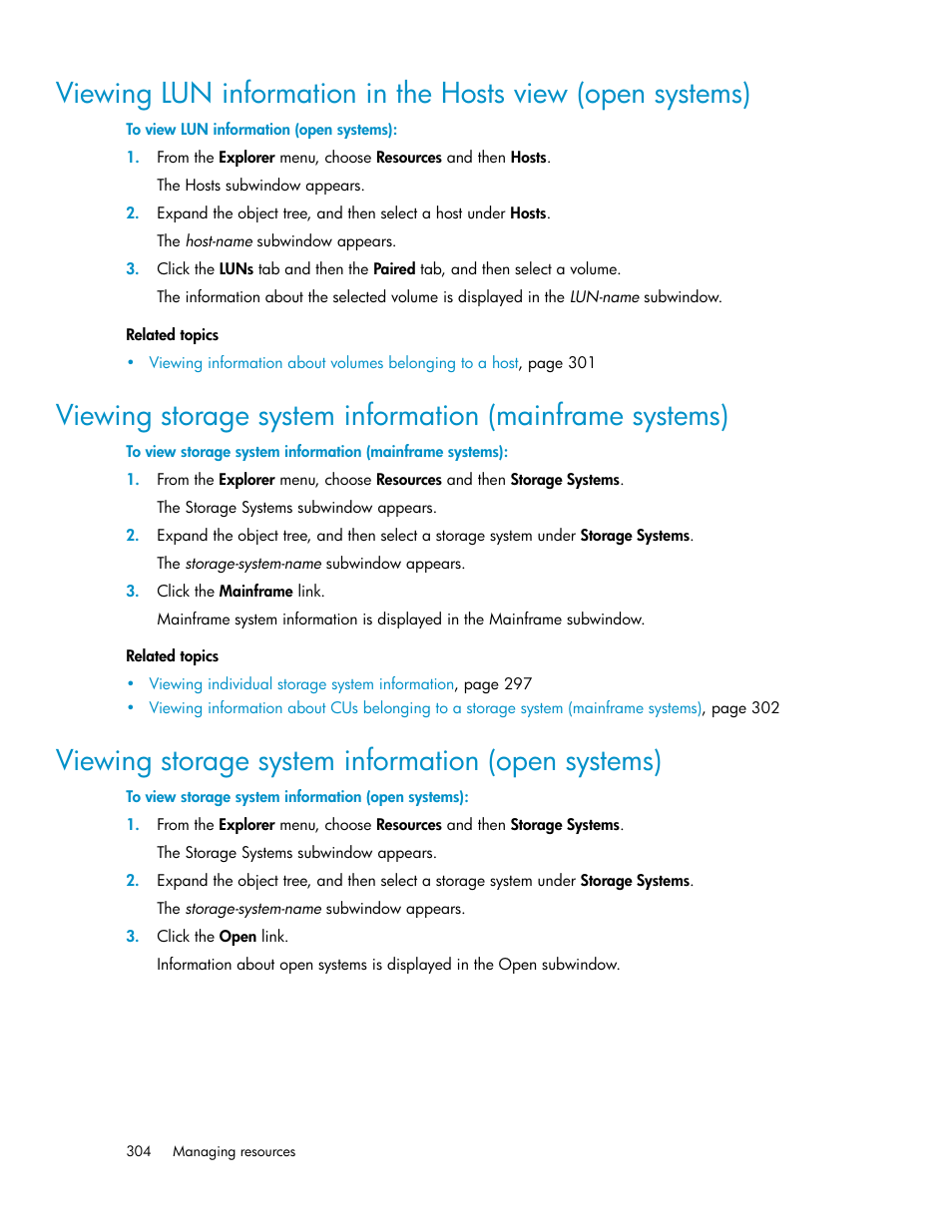 Viewing storage system information (open systems) | HP XP Racks User Manual | Page 304 / 482