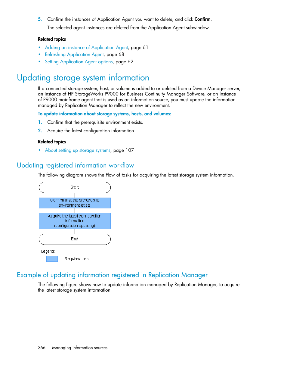 Updating storage system information, Updating registered information workflow | HP XP Racks User Manual | Page 366 / 482