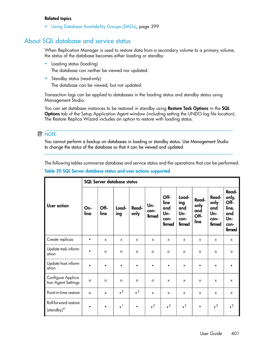 About sql database and service status | HP XP Racks User Manual | Page 401 / 482