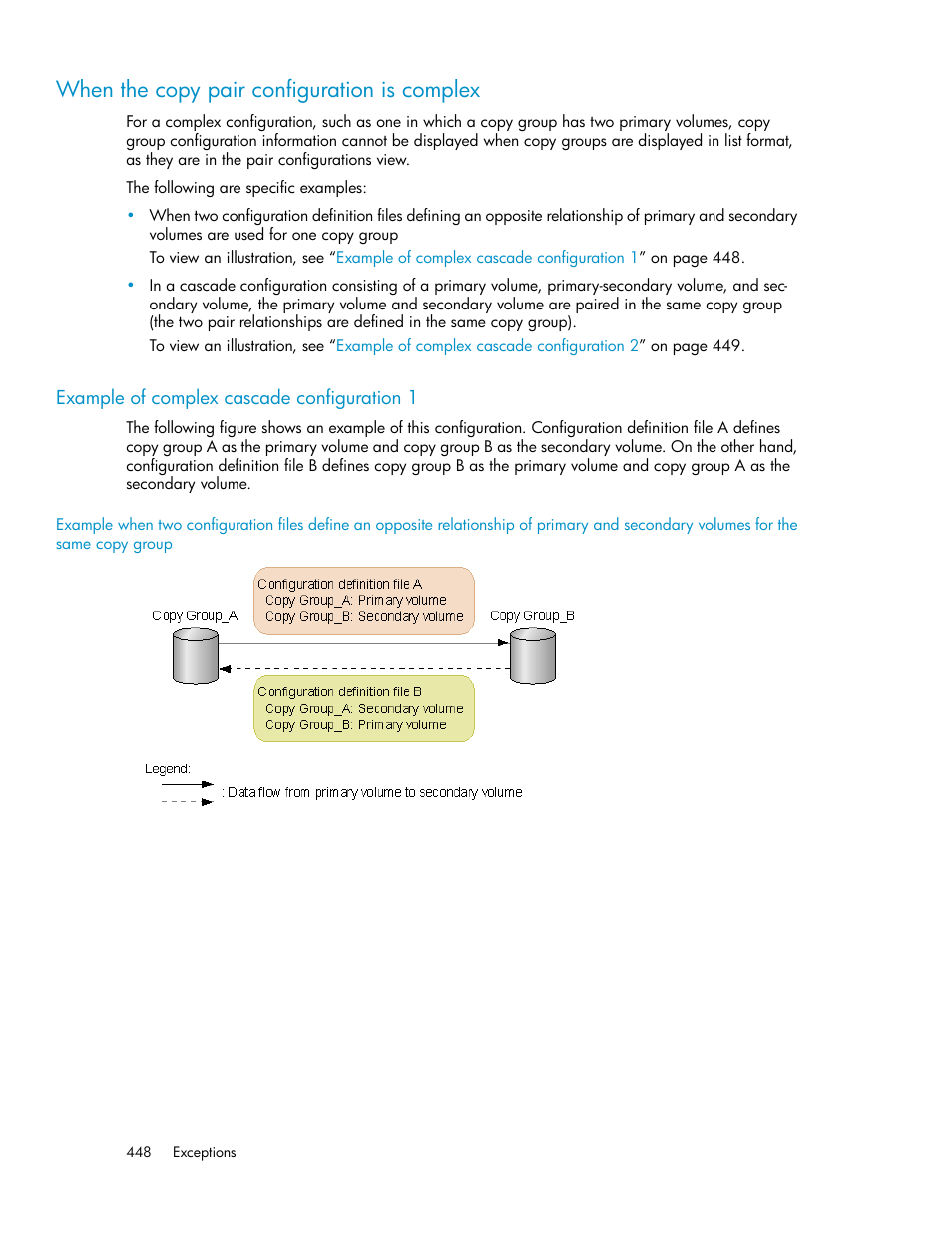 When the copy pair configuration is complex, Example of complex cascade configuration 1 | HP XP Racks User Manual | Page 448 / 482