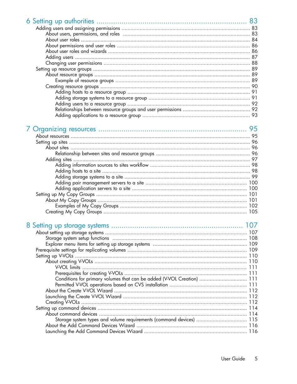 6 setting up authorities, 7 organizing resources, 8 setting up storage systems | HP XP Racks User Manual | Page 5 / 482