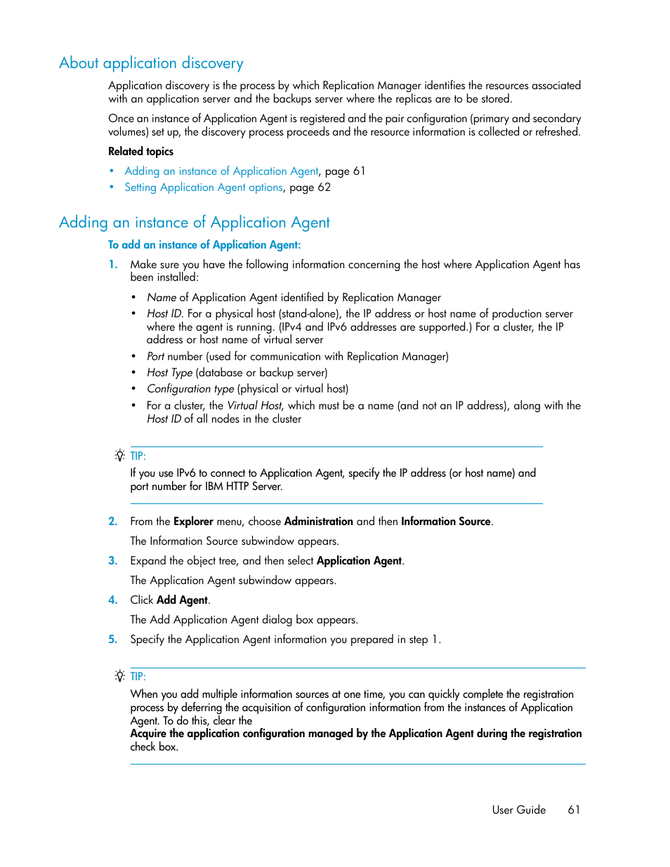 About application discovery, Adding an instance of application agent, 61 adding an instance of application agent | HP XP Racks User Manual | Page 61 / 482