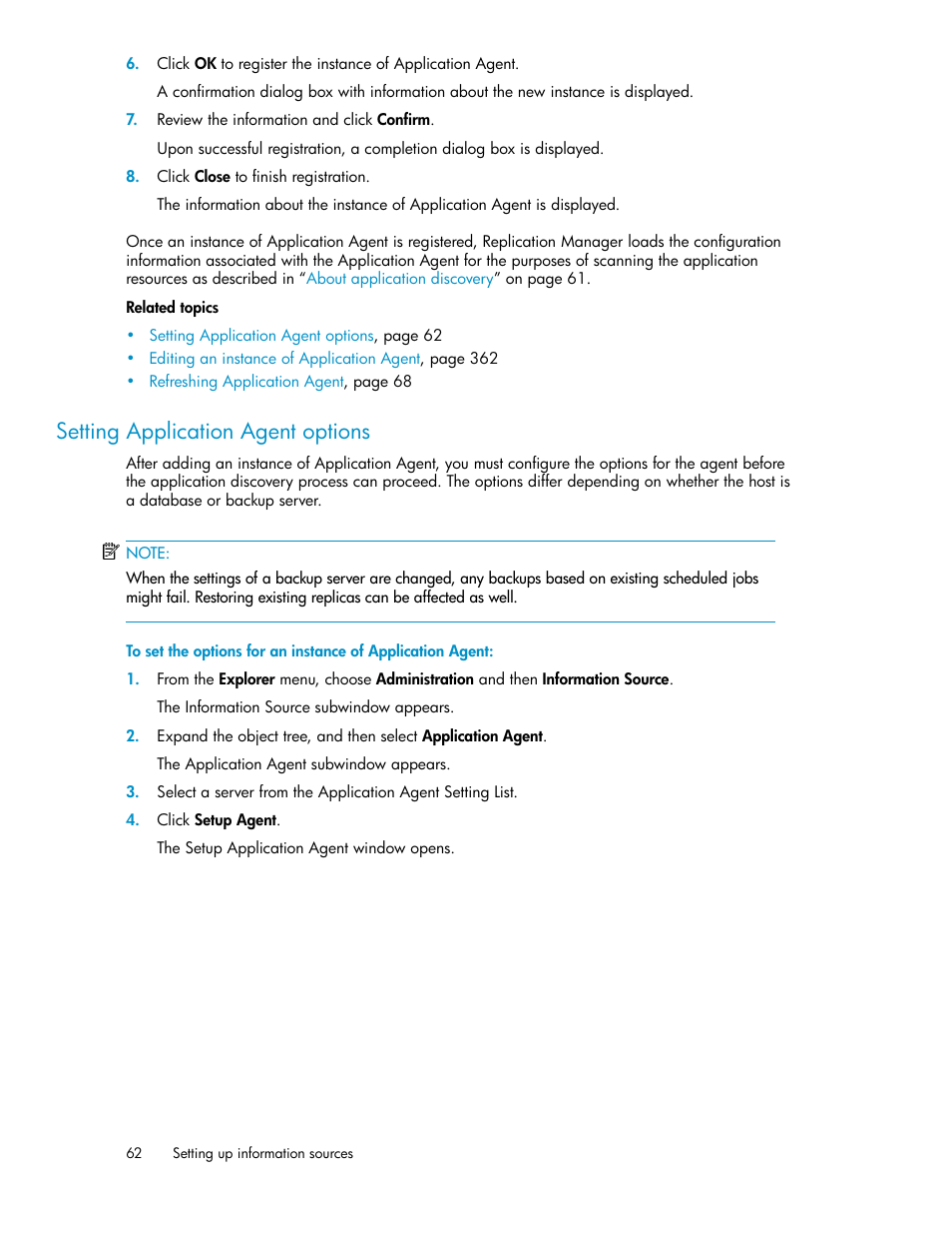 Setting application agent options | HP XP Racks User Manual | Page 62 / 482