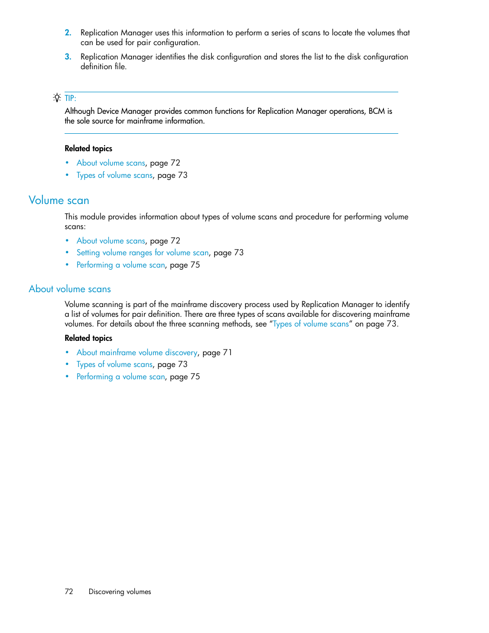 Volume scan, About volume scans | HP XP Racks User Manual | Page 72 / 482