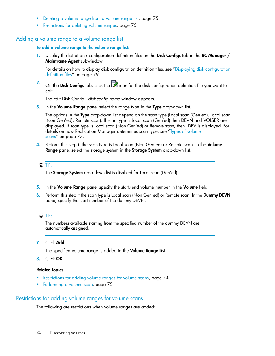 Adding a volume range to a volume range list | HP XP Racks User Manual | Page 74 / 482