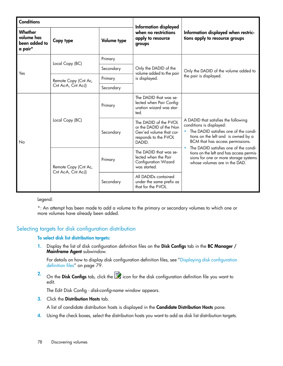 Selecting targets for disk, Configuration distribution | HP XP Racks User Manual | Page 78 / 482