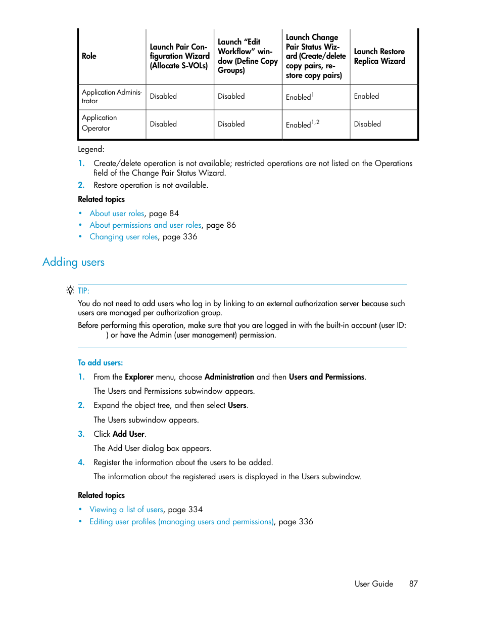 Adding users | HP XP Racks User Manual | Page 87 / 482