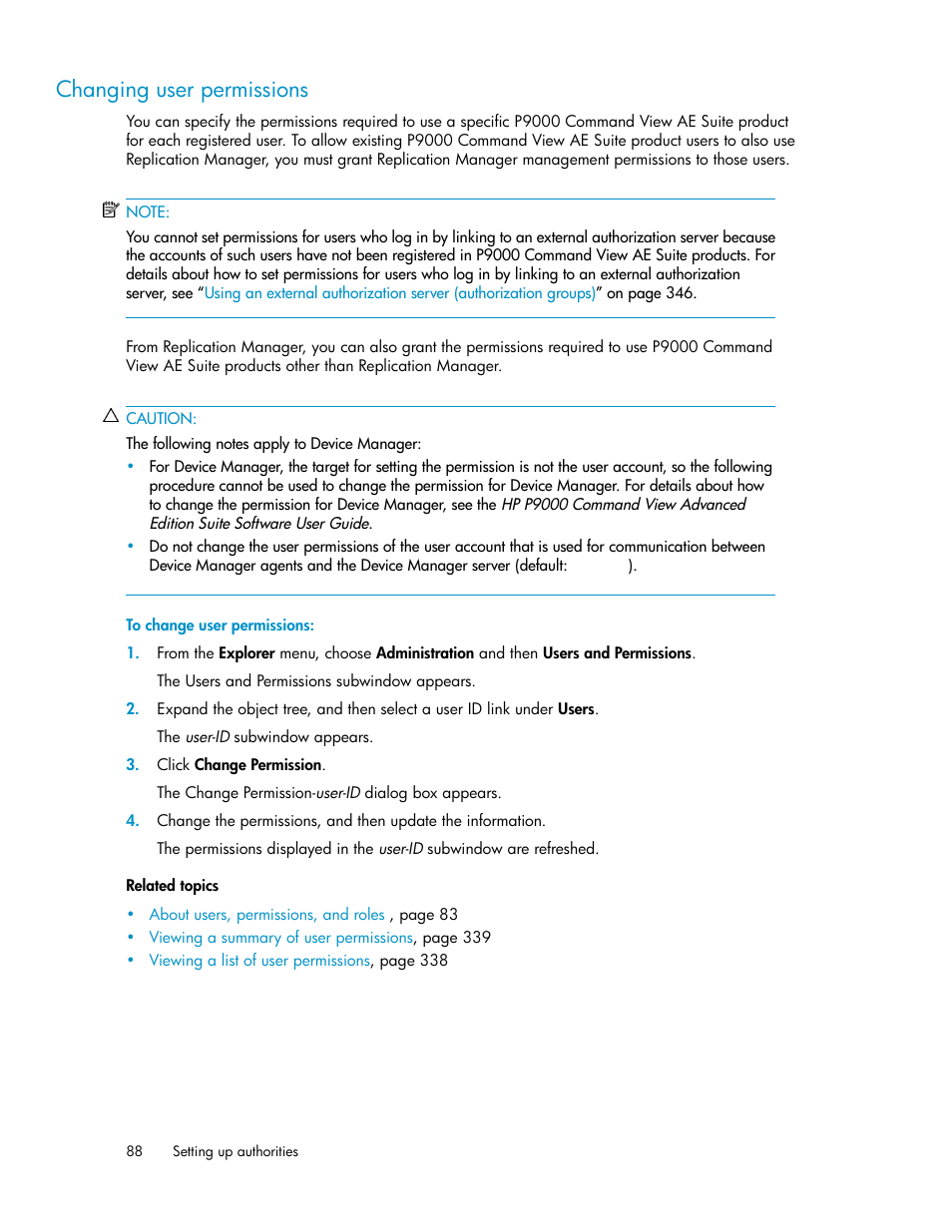 Changing user permissions | HP XP Racks User Manual | Page 88 / 482