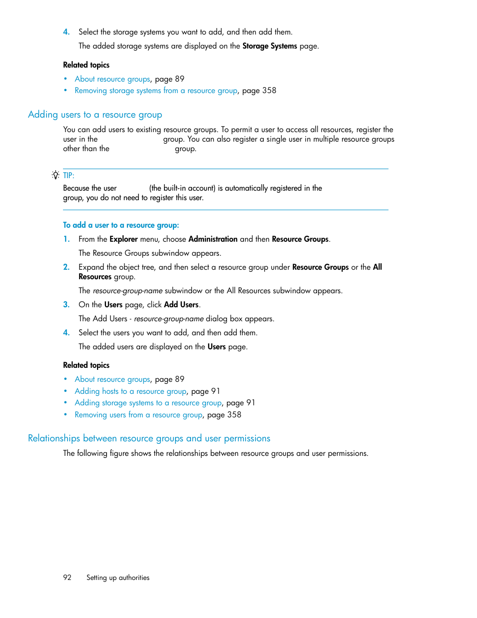 Adding users to a resource group | HP XP Racks User Manual | Page 92 / 482