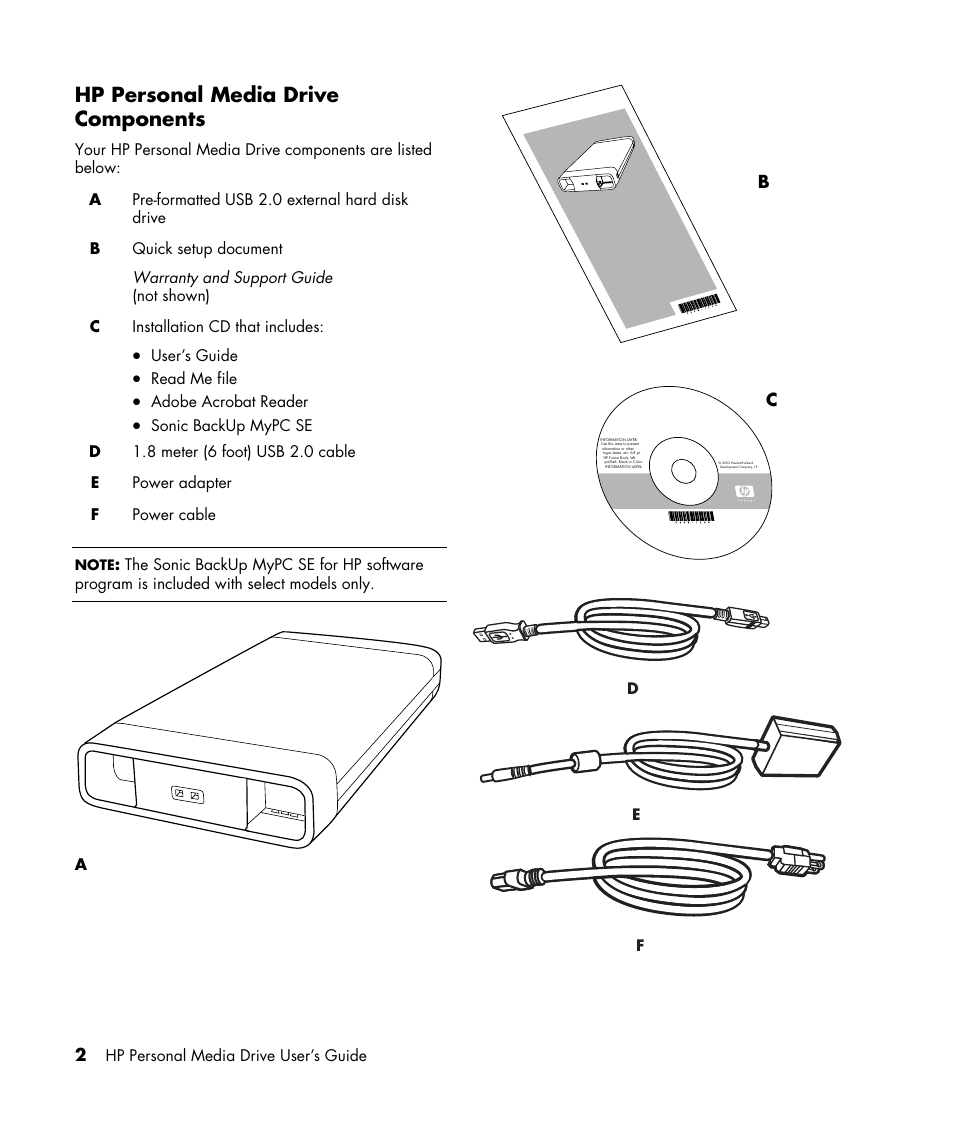 Hp personal media drive components | HP HD4000 Personal Media Drive User Manual | Page 6 / 16