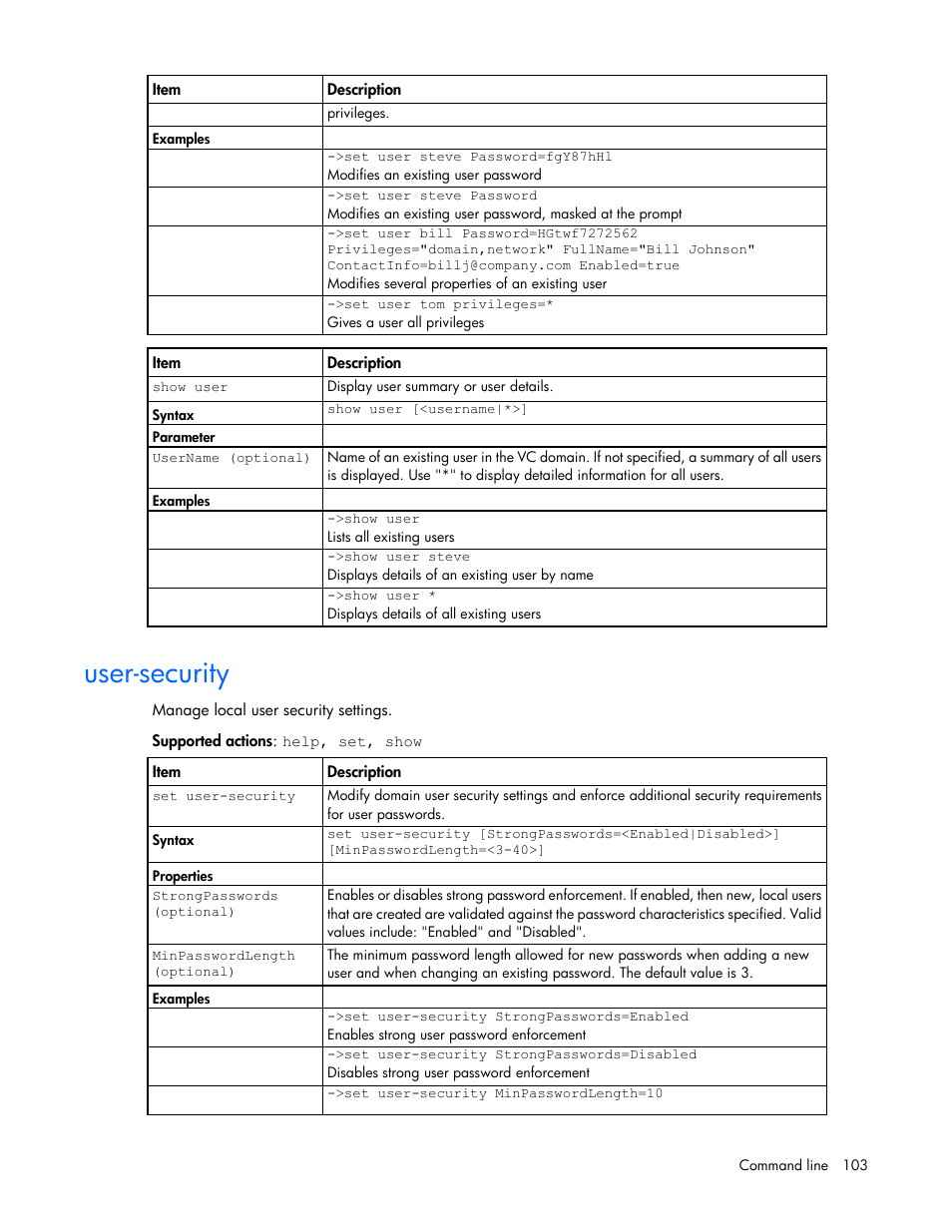 User-security | HP Virtual Connect 8Gb 24-port Fibre Channel Module for c-Class BladeSystem User Manual | Page 103 / 162