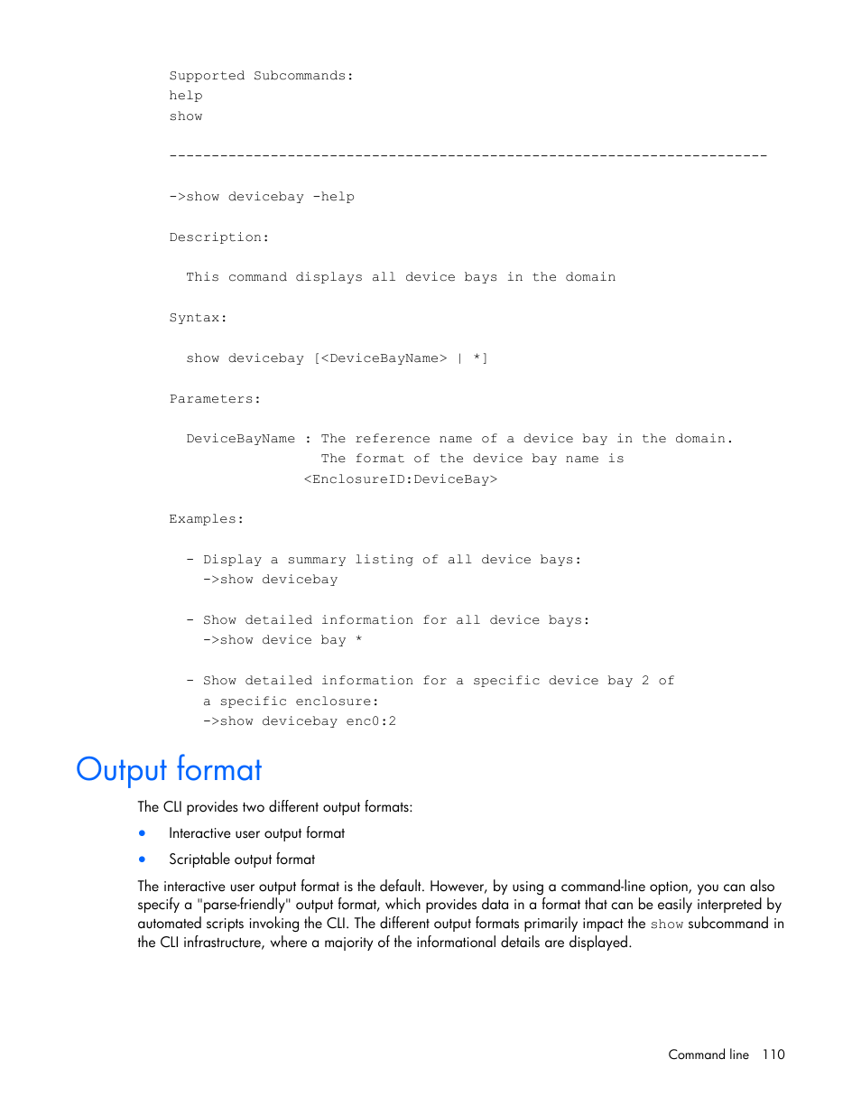 Output format | HP Virtual Connect 8Gb 24-port Fibre Channel Module for c-Class BladeSystem User Manual | Page 110 / 162