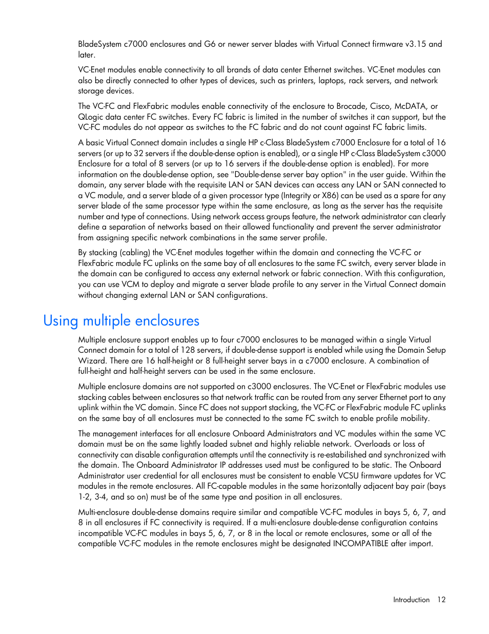 Using multiple enclosures | HP Virtual Connect 8Gb 24-port Fibre Channel Module for c-Class BladeSystem User Manual | Page 12 / 162