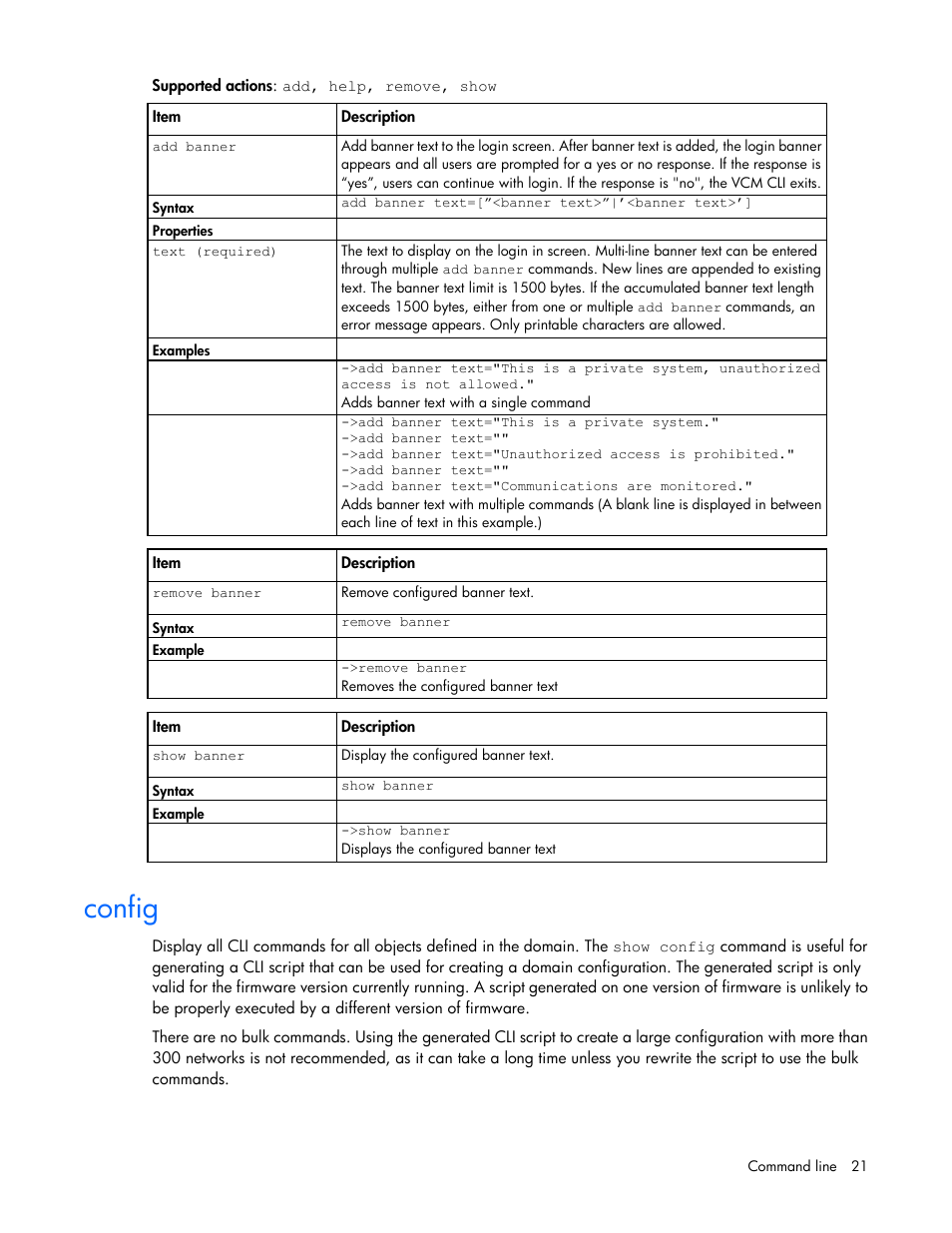 Config | HP Virtual Connect 8Gb 24-port Fibre Channel Module for c-Class BladeSystem User Manual | Page 21 / 162