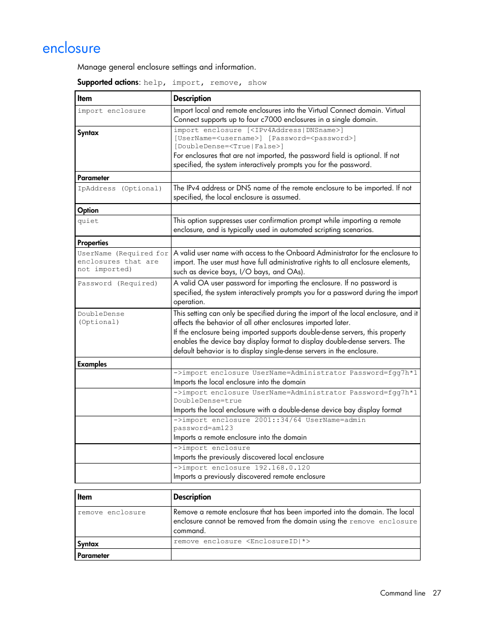 Enclosure | HP Virtual Connect 8Gb 24-port Fibre Channel Module for c-Class BladeSystem User Manual | Page 27 / 162