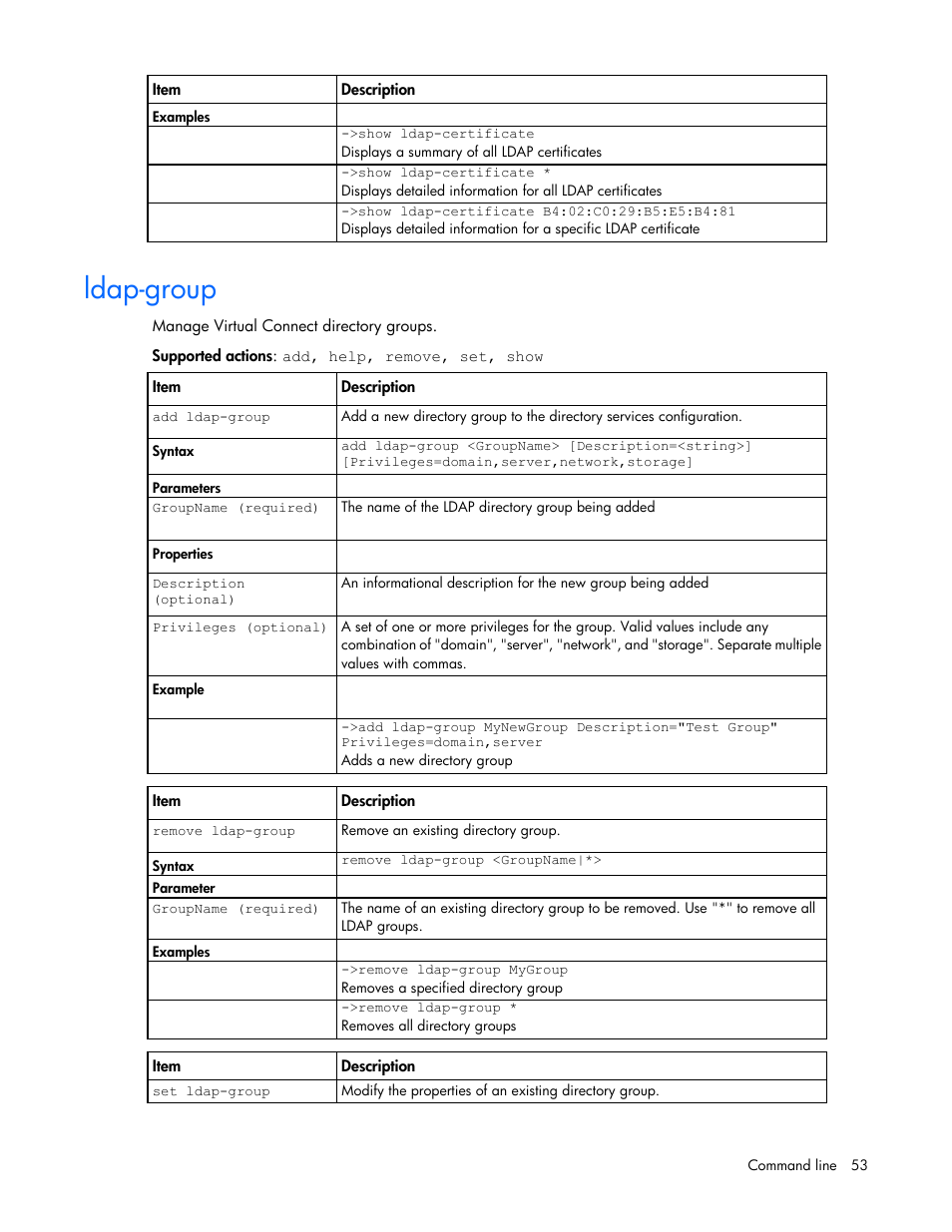 Ldap-group | HP Virtual Connect 8Gb 24-port Fibre Channel Module for c-Class BladeSystem User Manual | Page 53 / 162