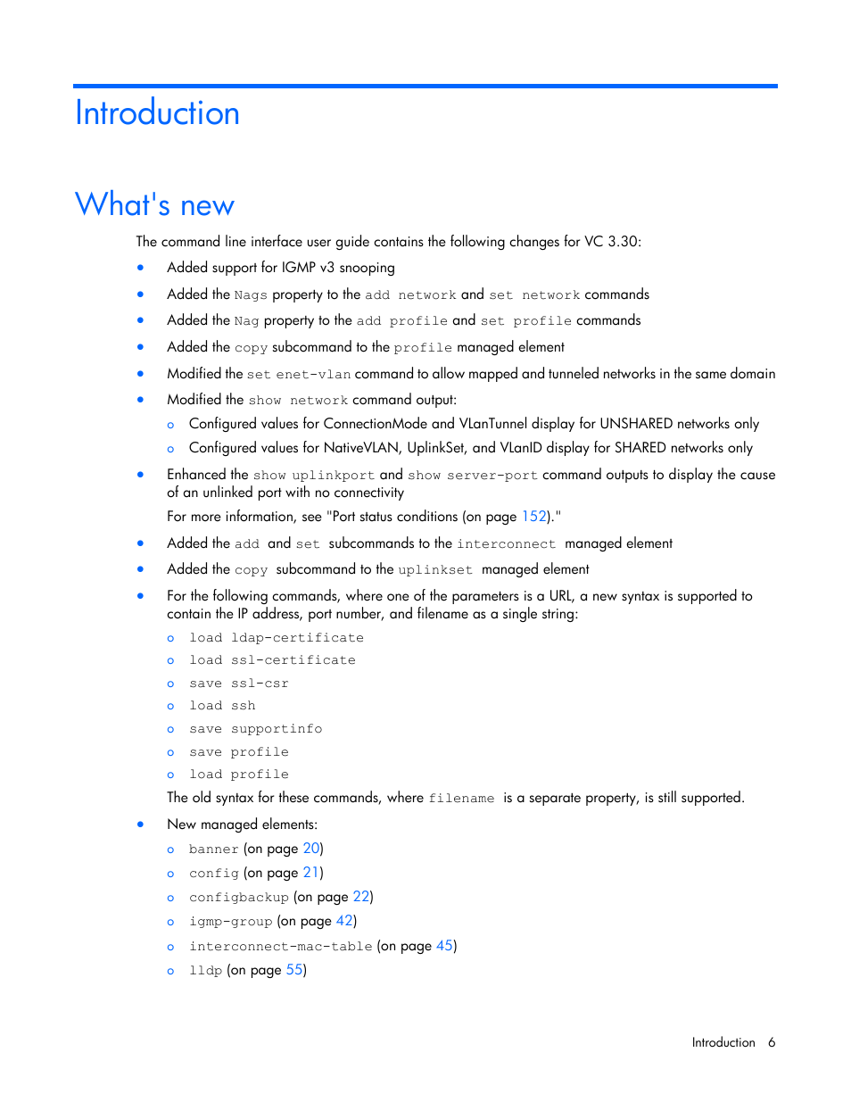 Introduction, What's new | HP Virtual Connect 8Gb 24-port Fibre Channel Module for c-Class BladeSystem User Manual | Page 6 / 162