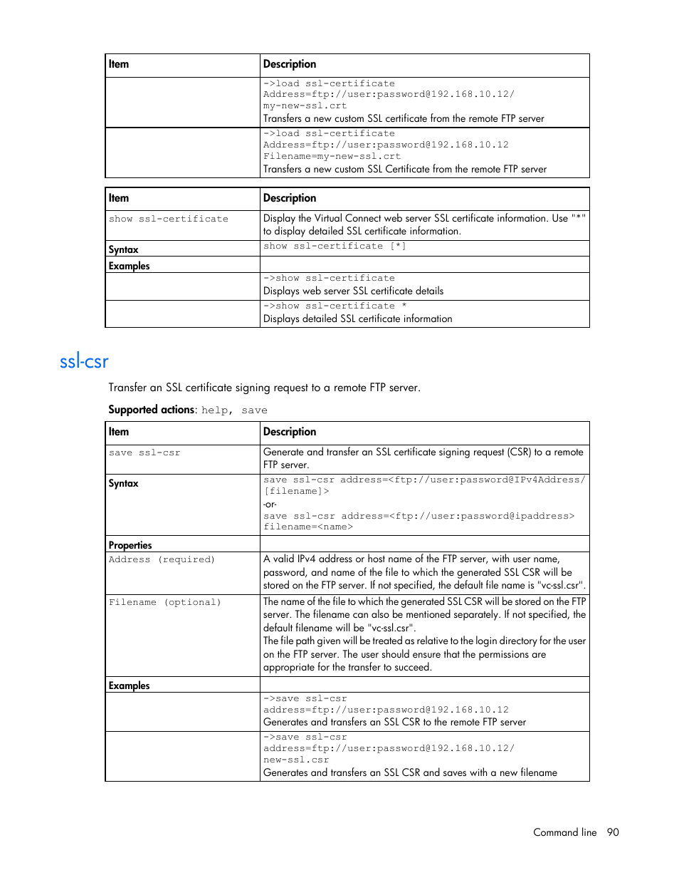 Ssl-csr | HP Virtual Connect 8Gb 24-port Fibre Channel Module for c-Class BladeSystem User Manual | Page 90 / 162