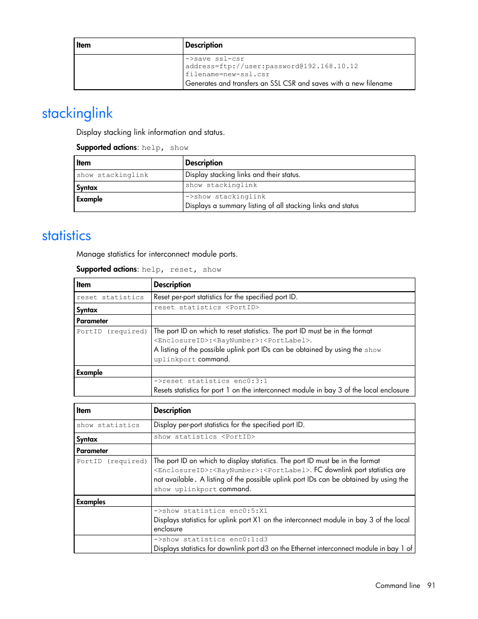 Stackinglink, Statistics | HP Virtual Connect 8Gb 24-port Fibre Channel Module for c-Class BladeSystem User Manual | Page 91 / 162