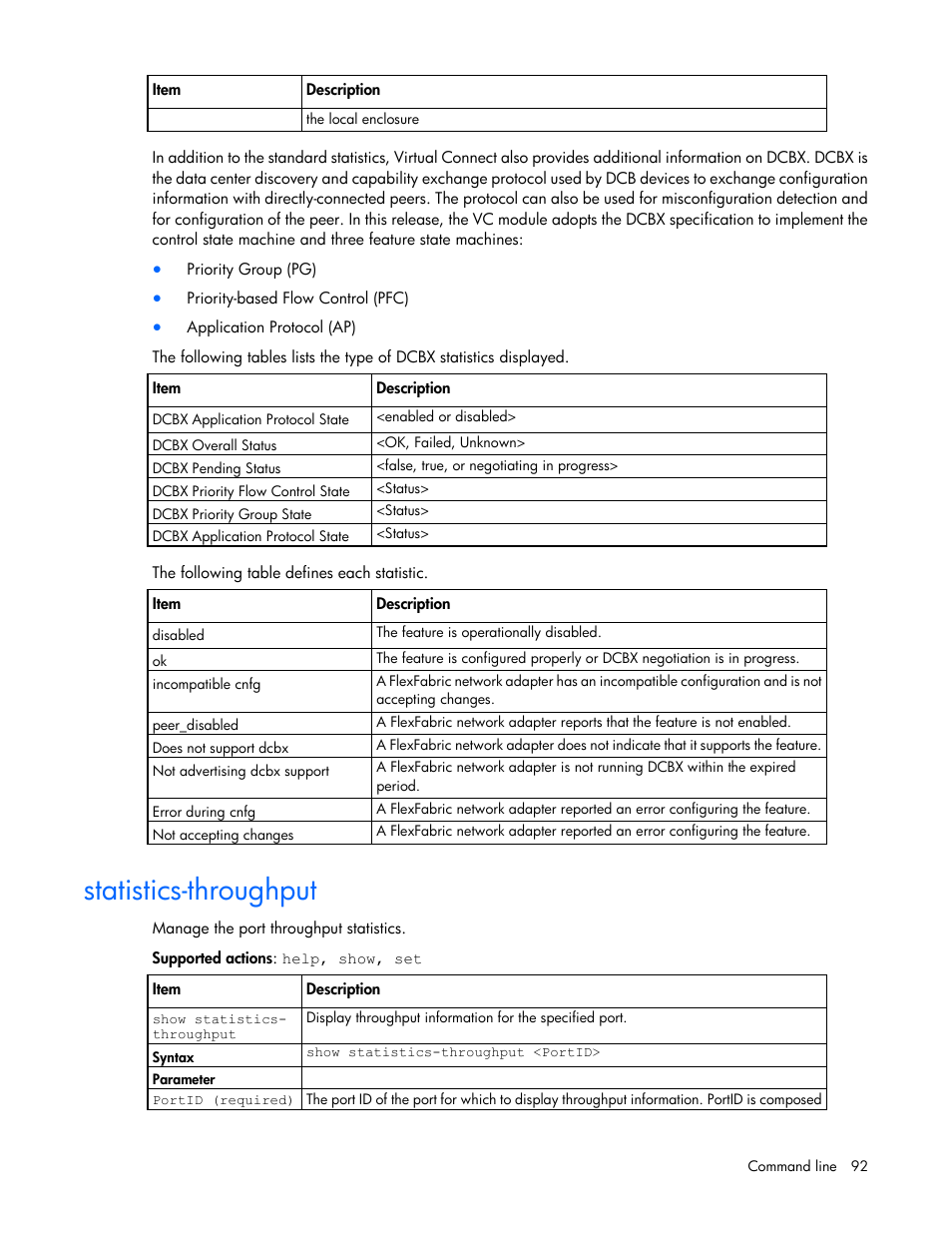 Statistics-throughput | HP Virtual Connect 8Gb 24-port Fibre Channel Module for c-Class BladeSystem User Manual | Page 92 / 162