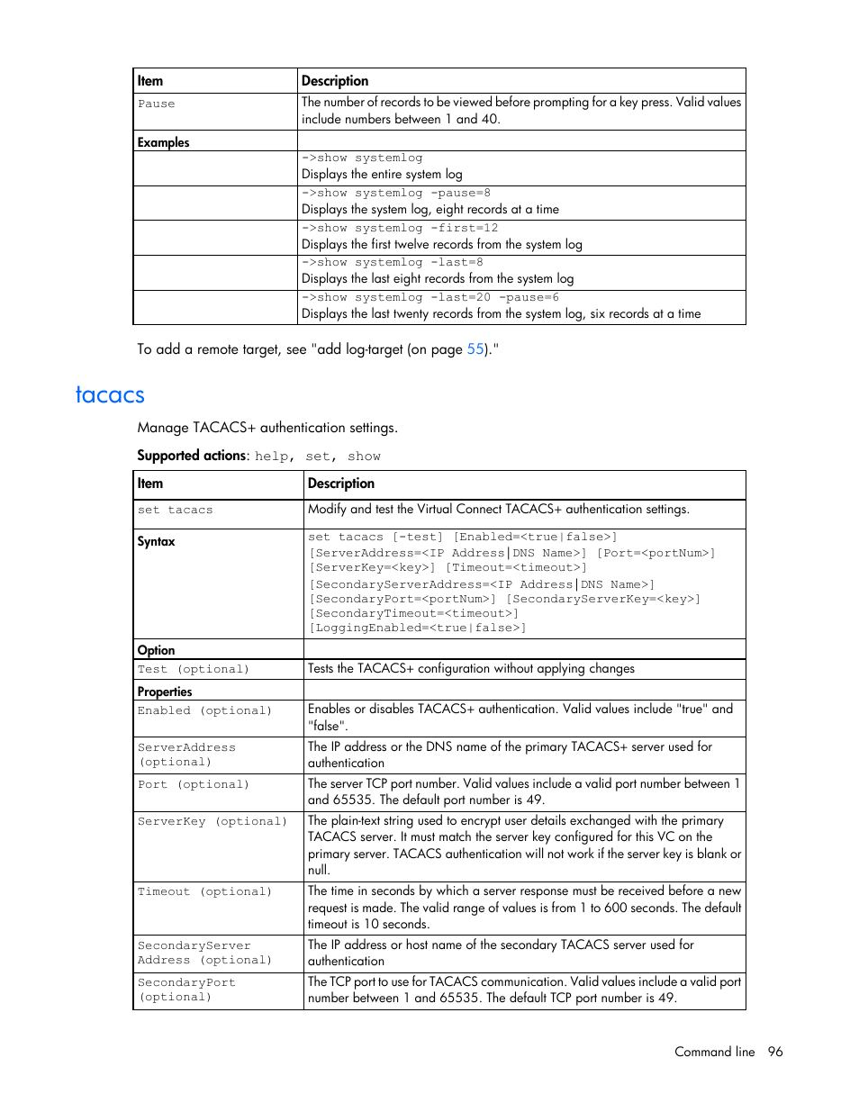 Tacacs | HP Virtual Connect 8Gb 24-port Fibre Channel Module for c-Class BladeSystem User Manual | Page 96 / 162