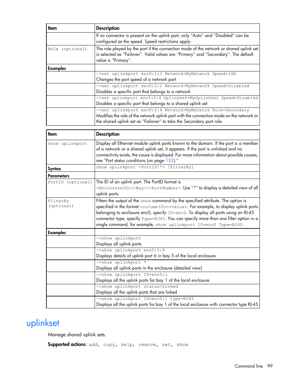 Uplinkset | HP Virtual Connect 8Gb 24-port Fibre Channel Module for c-Class BladeSystem User Manual | Page 99 / 162