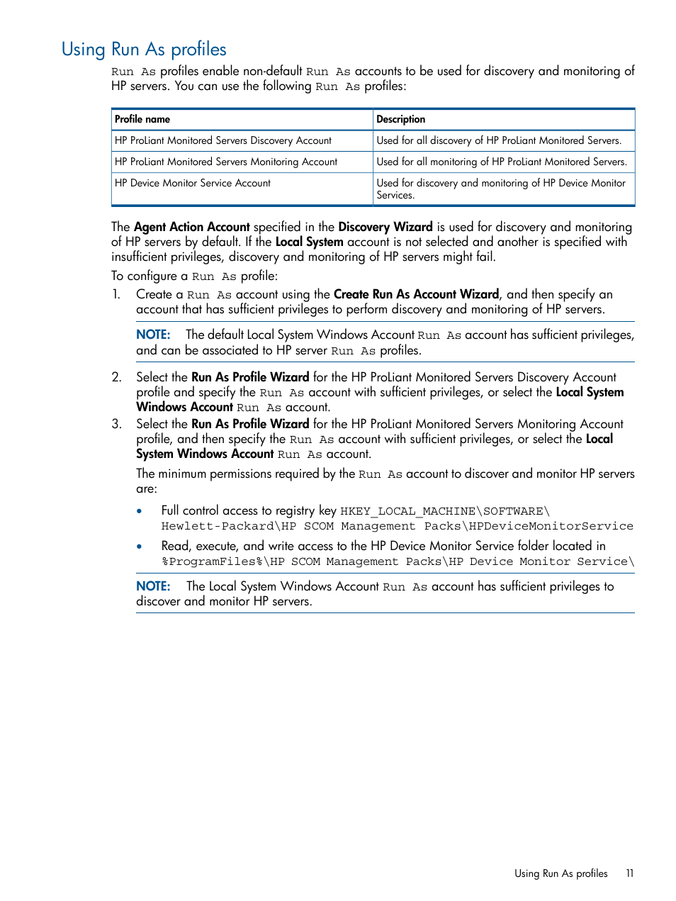 Using run as profiles | HP OneView for Microsoft System Center User Manual | Page 11 / 37