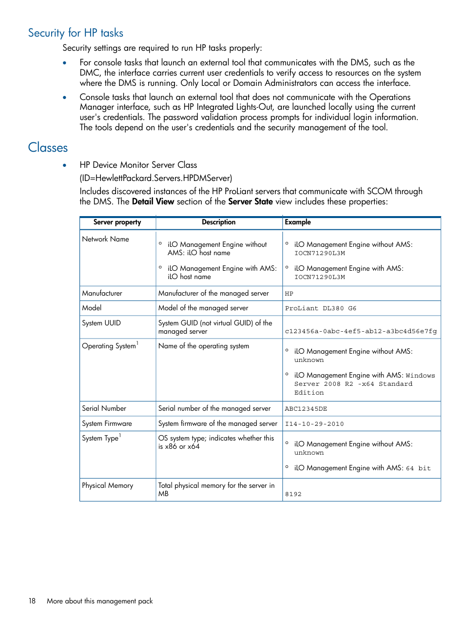 Security for hp tasks, Classes | HP OneView for Microsoft System Center User Manual | Page 18 / 37