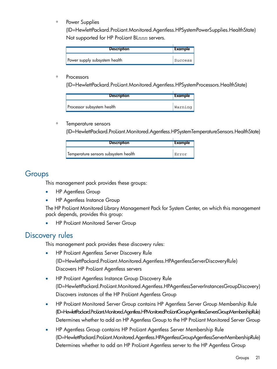 Groups, Discovery rules, Groups discovery rules | HP OneView for Microsoft System Center User Manual | Page 21 / 37