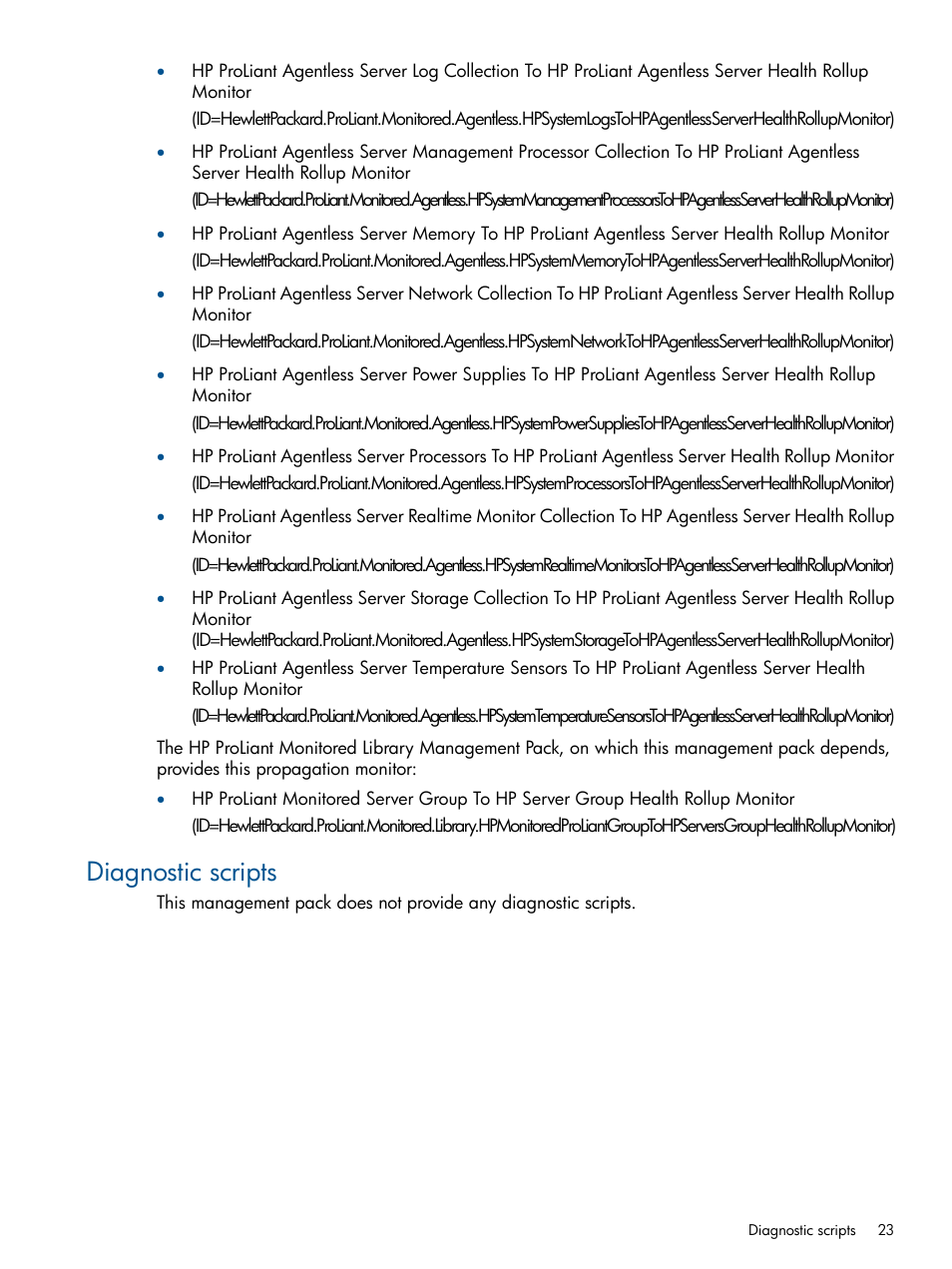 Diagnostic scripts | HP OneView for Microsoft System Center User Manual | Page 23 / 37