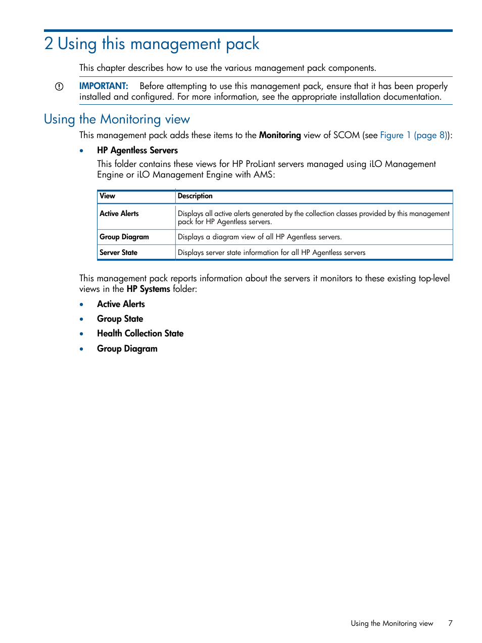 2 using this management pack, Using the monitoring view | HP OneView for Microsoft System Center User Manual | Page 7 / 37