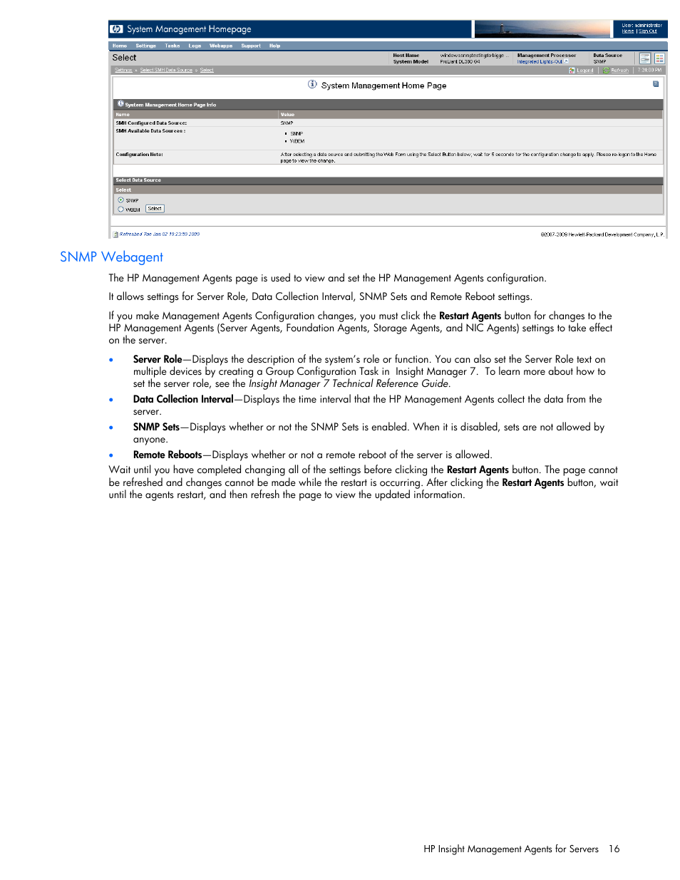 Snmp webagent | HP ProLiant DL380 G5 Server User Manual | Page 16 / 98