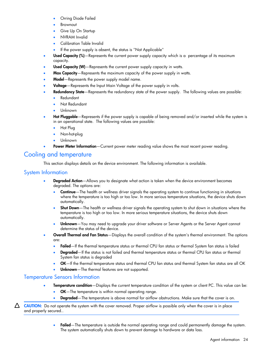 Cooling and temperature, System information, Temperature sensors information | HP ProLiant DL380 G5 Server User Manual | Page 24 / 98