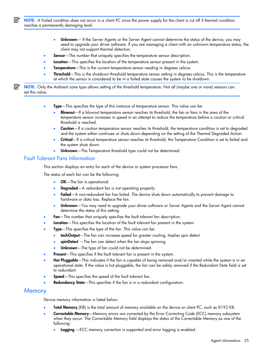 Fault tolerant fans information, Memory | HP ProLiant DL380 G5 Server User Manual | Page 25 / 98