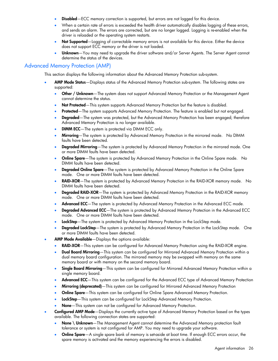 Advanced memory protection (amp) | HP ProLiant DL380 G5 Server User Manual | Page 26 / 98