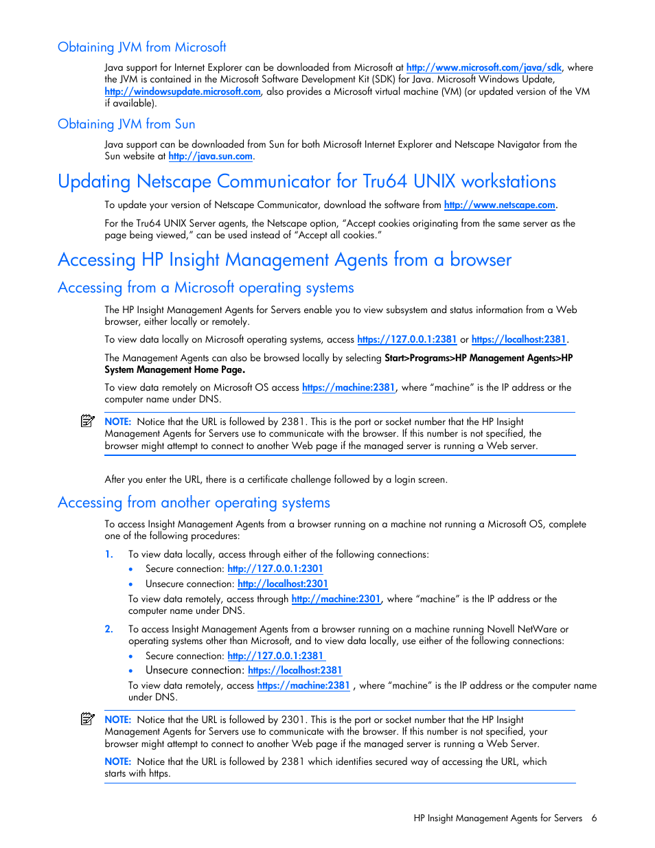 Obtaining jvm from microsoft, Obtaining jvm from sun, Accessing from a microsoft operating systems | Accessing from another operating systems | HP ProLiant DL380 G5 Server User Manual | Page 6 / 98