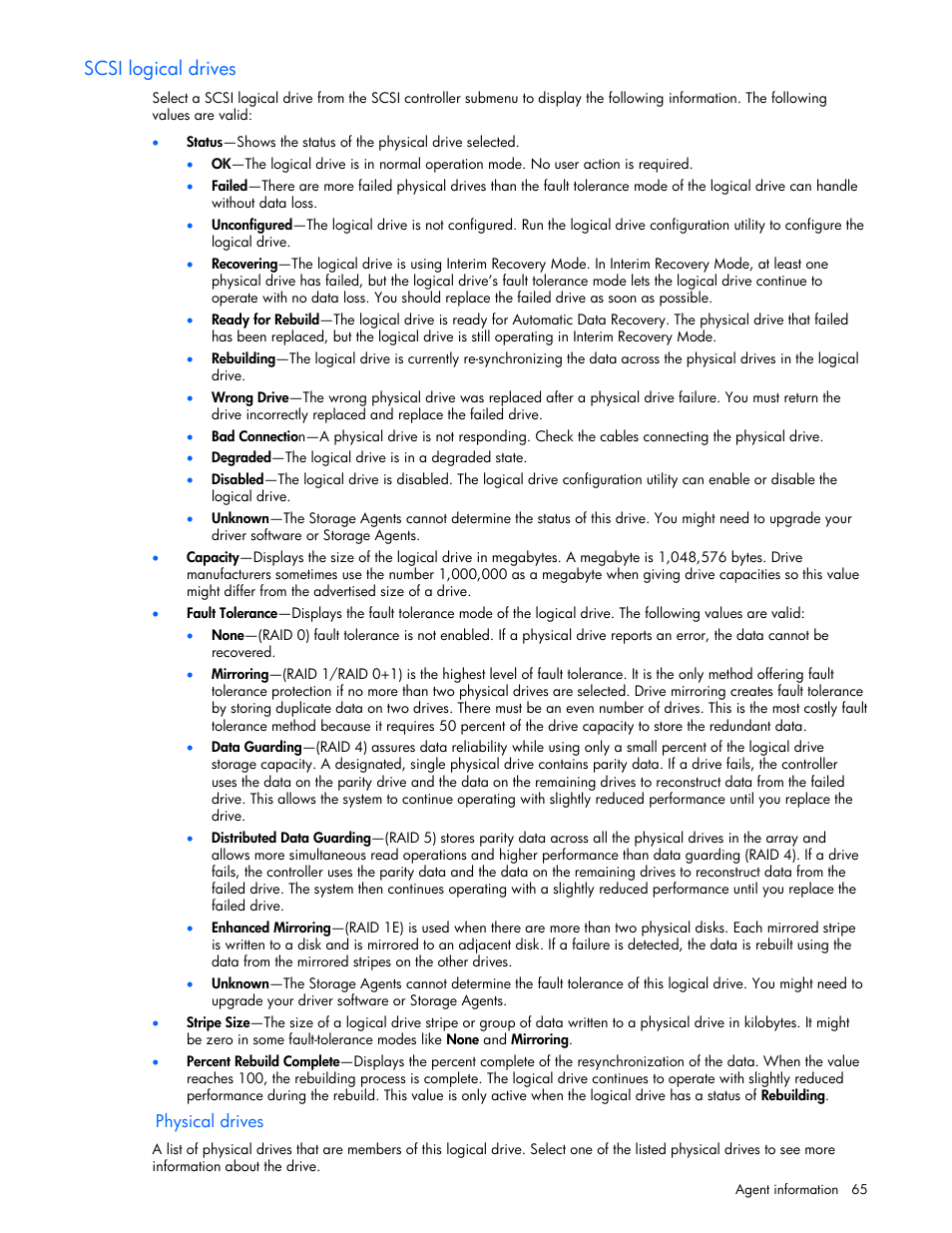 Scsi logical drives | HP ProLiant DL380 G5 Server User Manual | Page 65 / 98