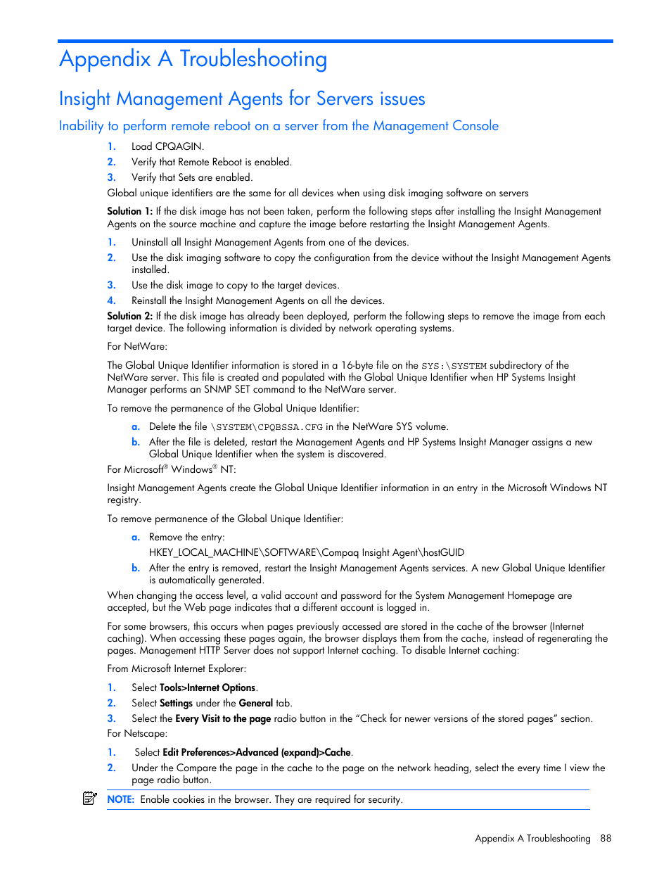 Appendix a troubleshooting, Insight management agents for servers issues | HP ProLiant DL380 G5 Server User Manual | Page 88 / 98