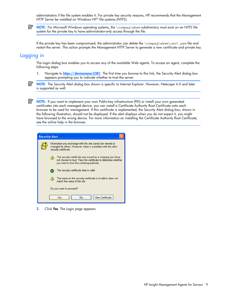 Logging in | HP ProLiant DL380 G5 Server User Manual | Page 9 / 98