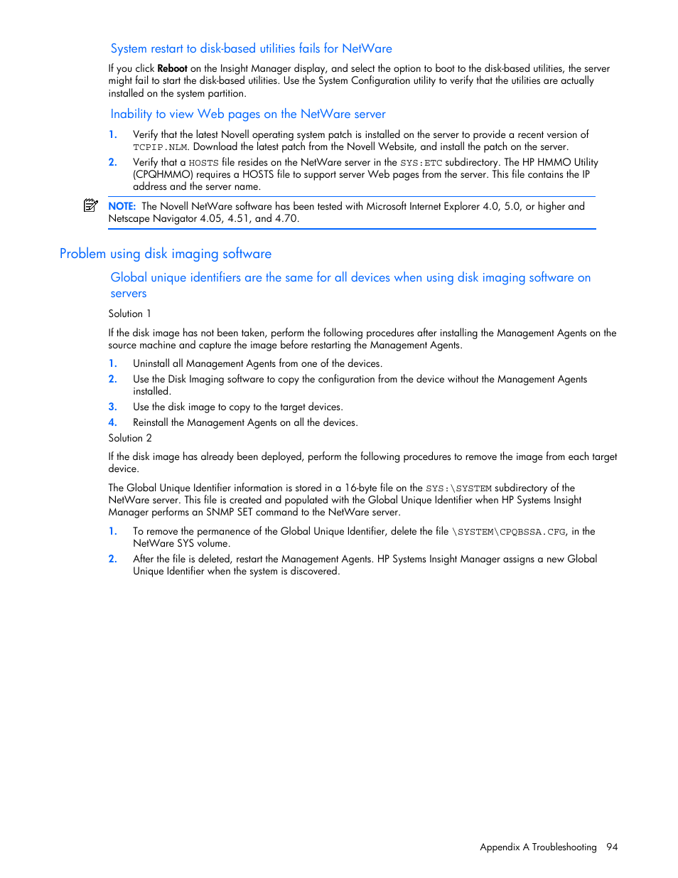 Problem using disk imaging software | HP ProLiant DL380 G5 Server User Manual | Page 94 / 98