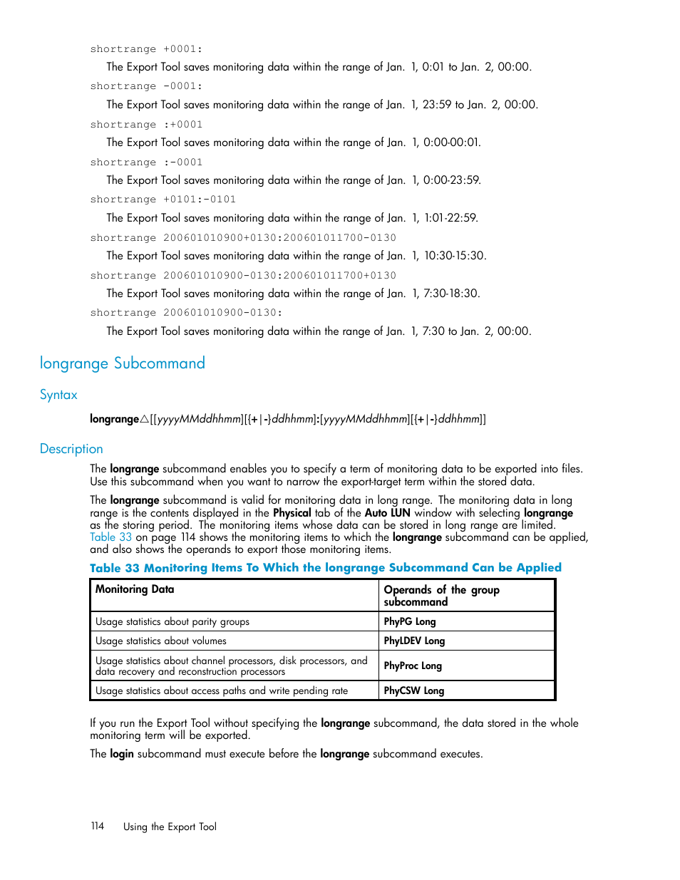 Longrange subcommand, Syntax, Description | HP XP Array Manager Software User Manual | Page 114 / 129