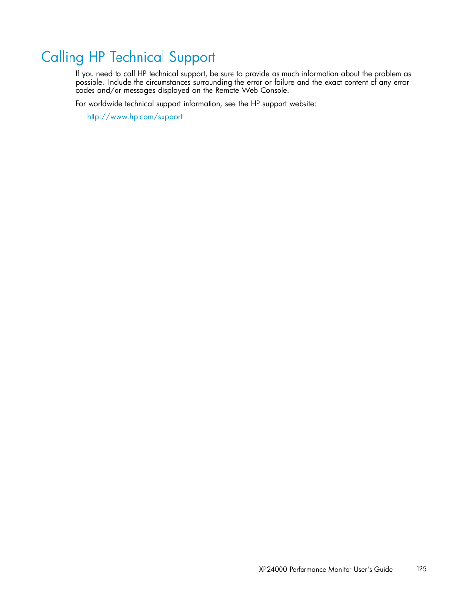 Calling hp technical support | HP XP Array Manager Software User Manual | Page 125 / 129