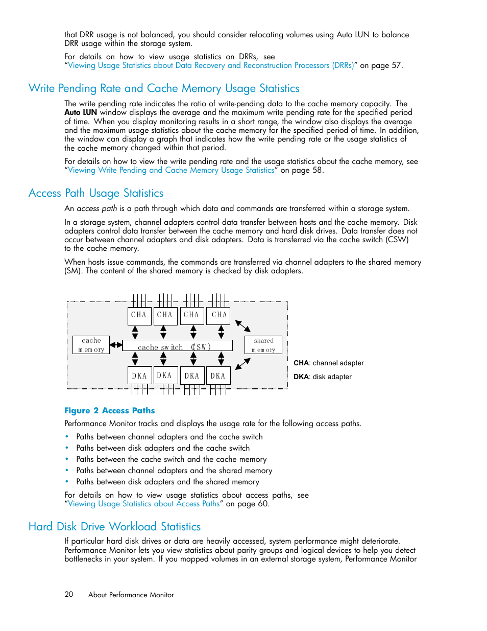 Access path usage statistics, Hard disk drive workload statistics, 2 access paths | HP XP Array Manager Software User Manual | Page 20 / 129