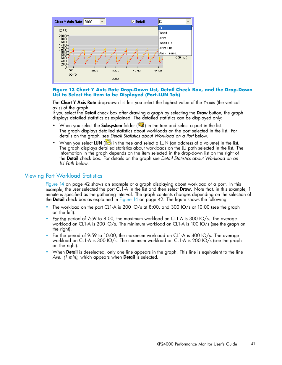 Viewing port workload statistics, Item to be displayed (port-lun tab) | HP XP Array Manager Software User Manual | Page 41 / 129