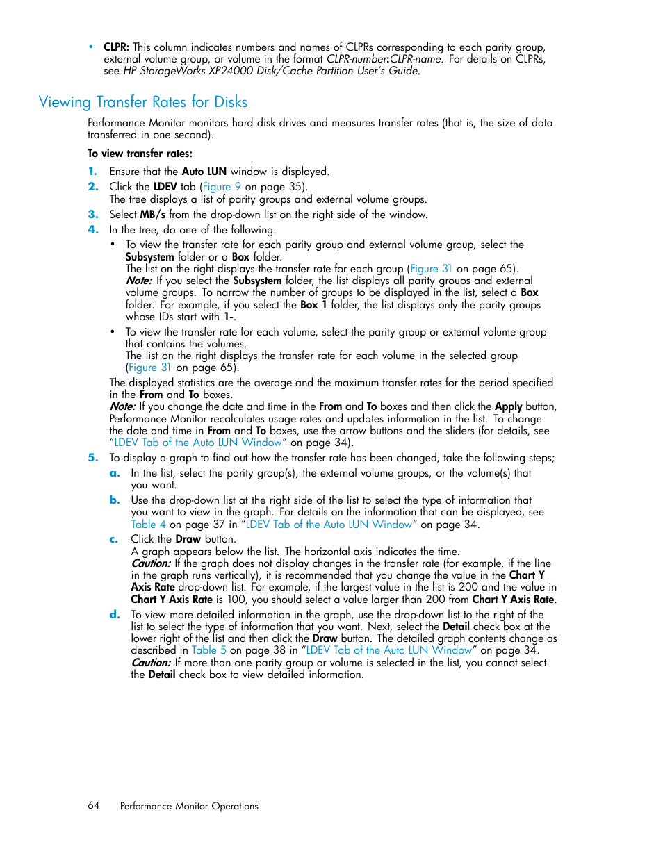 Viewing transfer rates for disks | HP XP Array Manager Software User Manual | Page 64 / 129