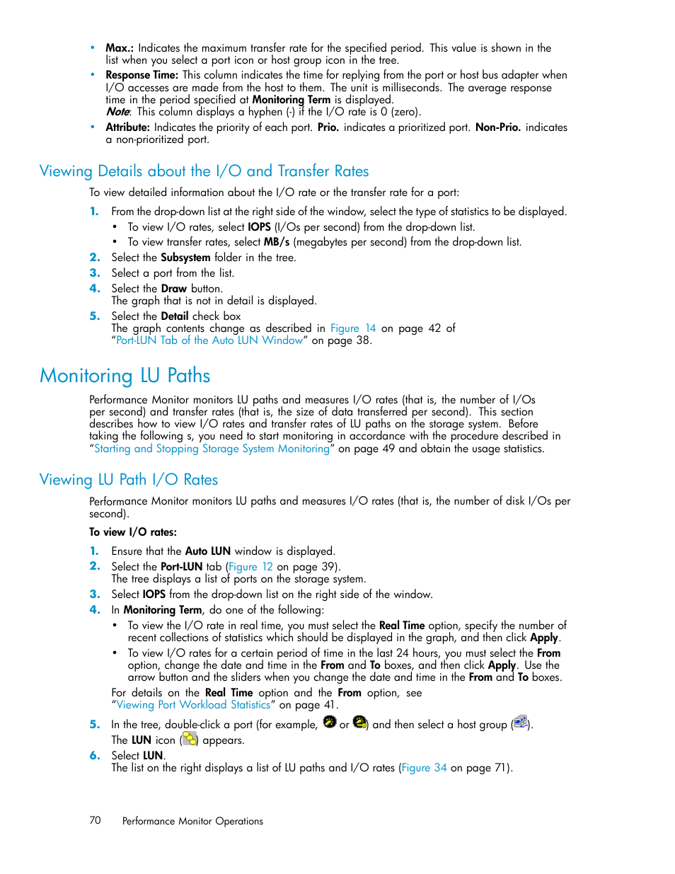 Monitoring lu paths, Viewing details about the i/o and transfer rates, Viewing lu path i/o rates | HP XP Array Manager Software User Manual | Page 70 / 129