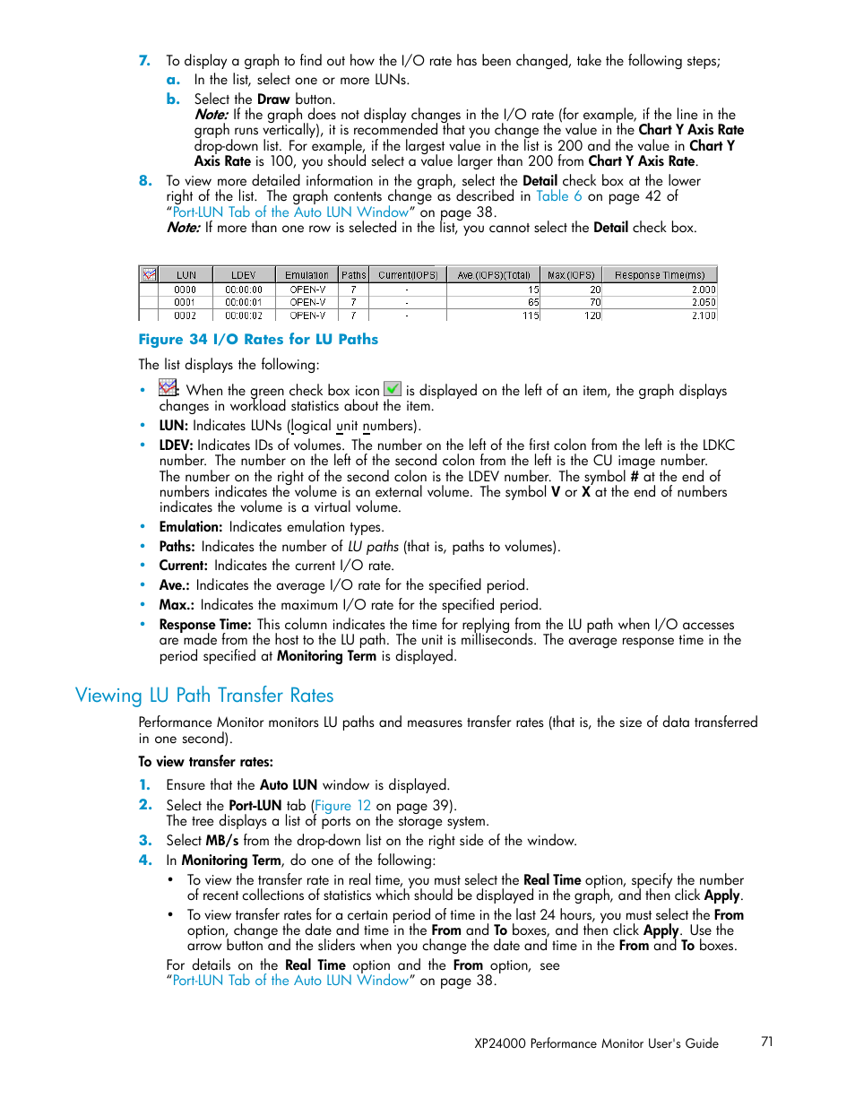 Viewing lu path transfer rates, 34 i/o rates for lu paths, Figure 34 | HP XP Array Manager Software User Manual | Page 71 / 129