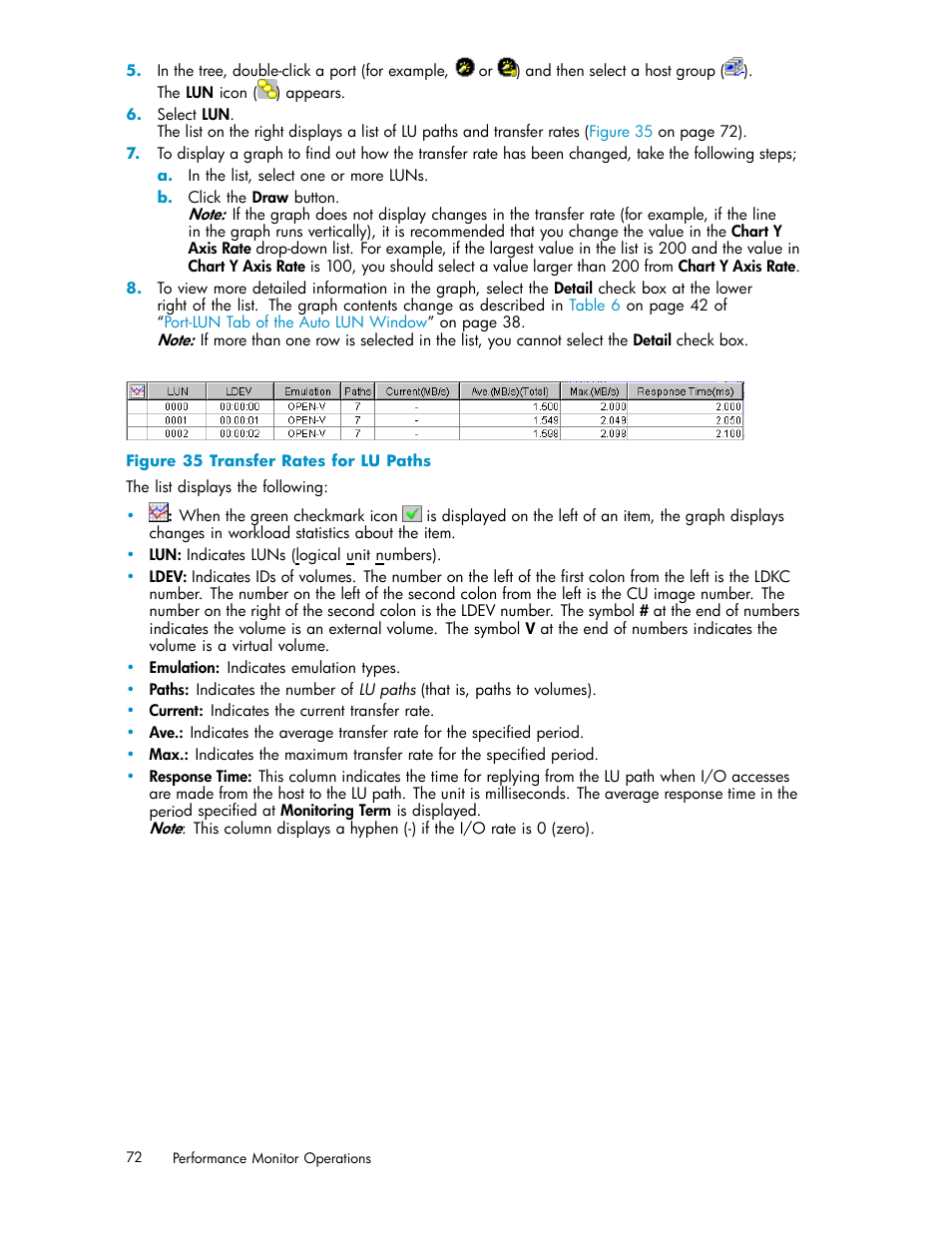 35 transfer rates for lu paths | HP XP Array Manager Software User Manual | Page 72 / 129